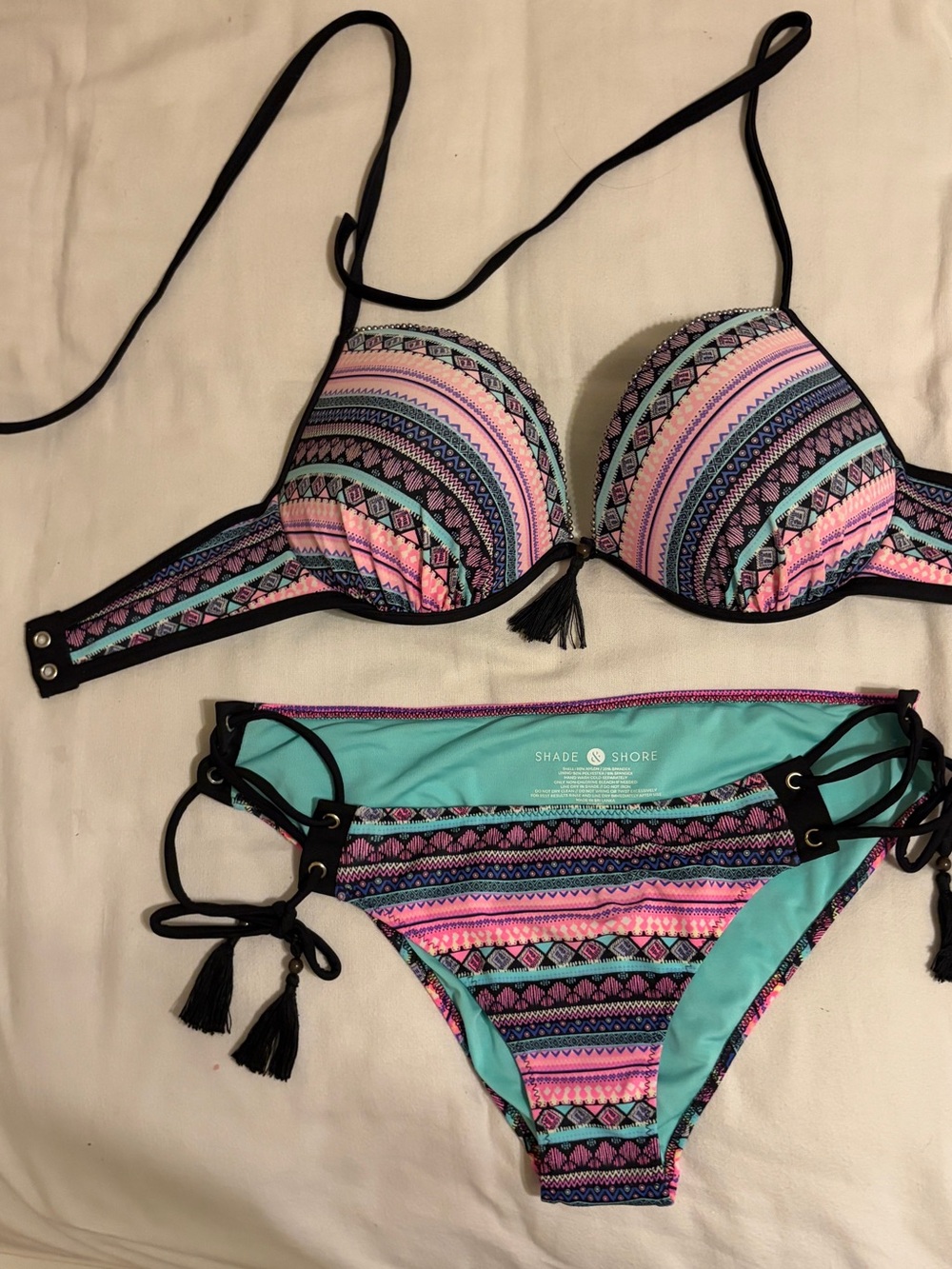 Shade & Shore Pink and Turquoise Patterned Two-Piece Bikini